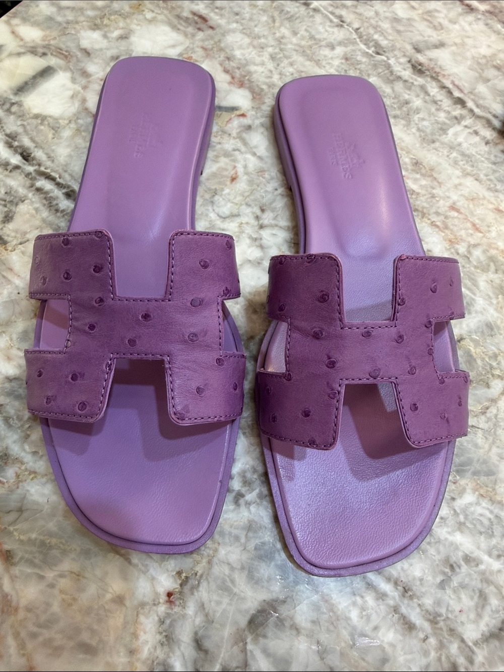 Hermes Oran sandals slides slippers lavender ostrich leather Size 39,5 ( 9,5) - Picture 16 of 16